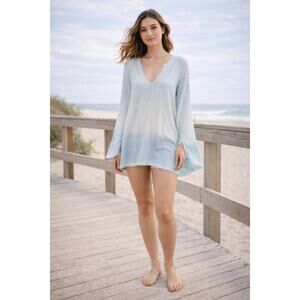 Sol Angeles Ombre Waffle Tunic Top XS Coastal Beachy Boho Relaxed Fit Baby Blue